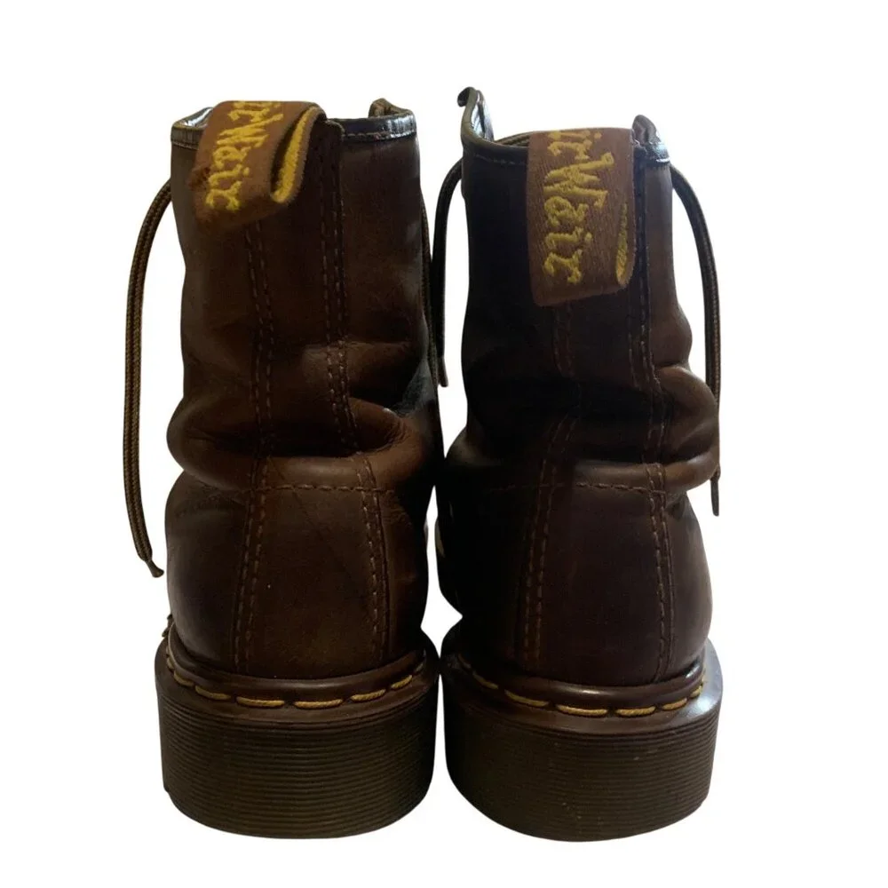 90s Dr.‎ Martens Mens 12 Boots Made In England Brown Lace-Up Inscribed 8 Eyelets